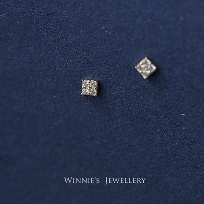 Simple Sterling Silver Plated Gold Inlaid Carbink Mini Square Stud Earrings All-matching Twin-Jewearrings