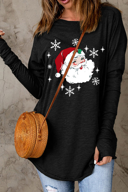 Santa Graphic Round Neck Long Sleeve T-Shirt-Jewearrings