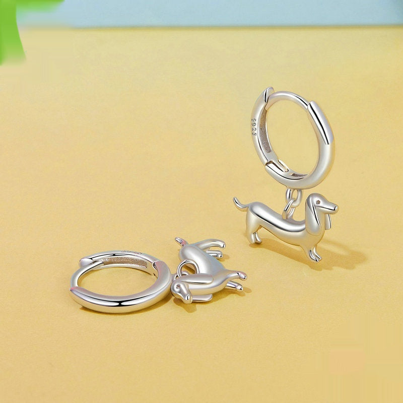 Animal Sausage Dog Argent Pur Ear Clip Cute Warm Pet 925 Sterling Silver Earrings-Jewearrings