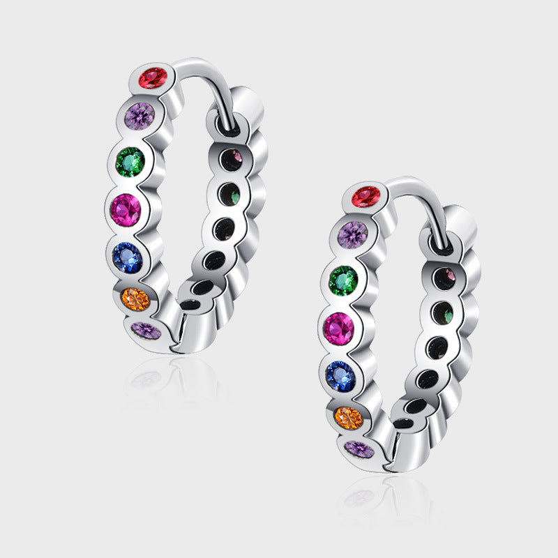 Sterling Silver S925 Small Circle Colored Zircon Earrings Geometric Design-Jewearrings