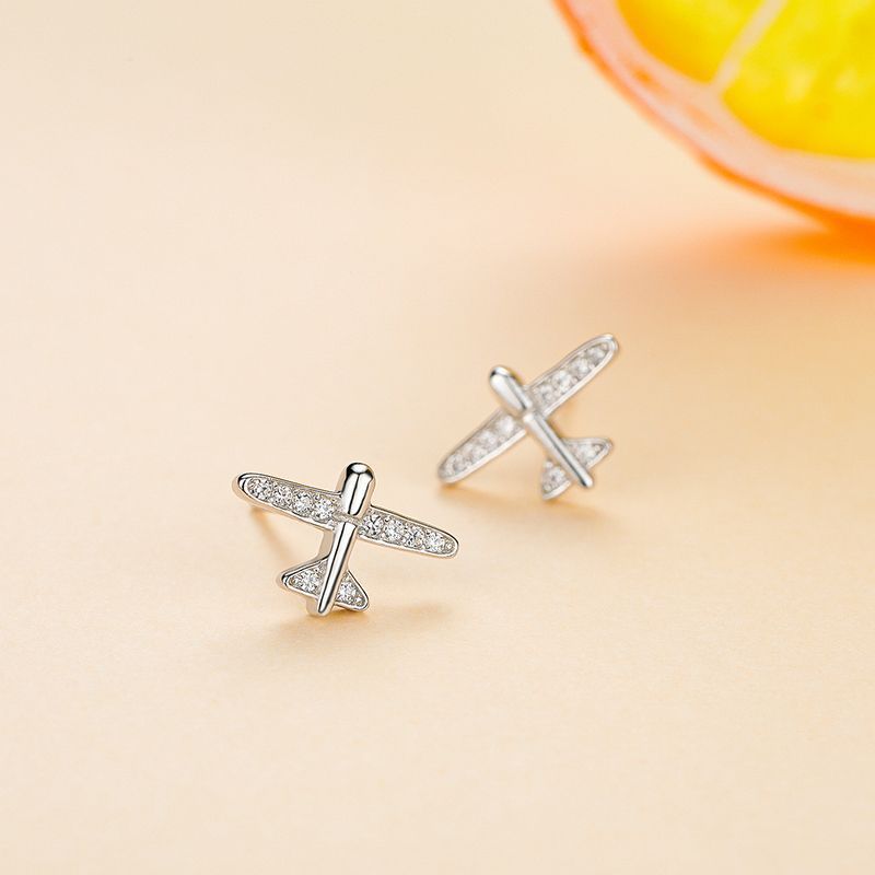 925 Sterling Silver Small Airplane Stud Earrings-Jewearrings