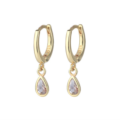 Water Drop Zircon Earrings For Women Light Luxury Minority Ear Clip-Jewearrings