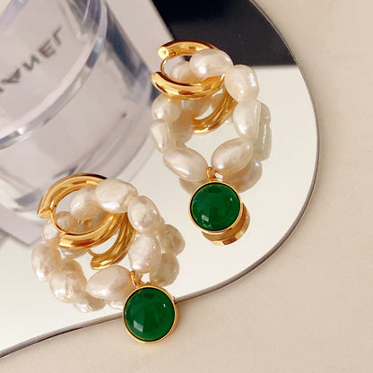 Gold Earrings Temperament Retro Glass Green-Jewearrings