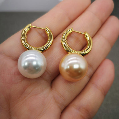 Pearl Earrings Round Face European And American Brass 18K-Jewearrings