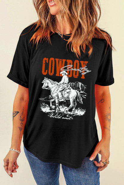 COWBOY Round Neck Short Sleeve T-Shirt-Jewearrings