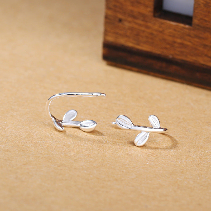 Small leaves earrings sterling silver girls Korean jewelry Christmas earrings silver s925 sterling silver earrings tender leaf ear clip-Jewearrings