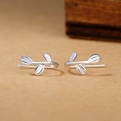 Small leaves earrings sterling silver girls Korean jewelry Christmas earrings silver s925 sterling silver earrings tender leaf ear clip-Jewearrings