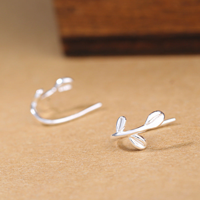 Small leaves earrings sterling silver girls Korean jewelry Christmas earrings silver s925 sterling silver earrings tender leaf ear clip-Jewearrings