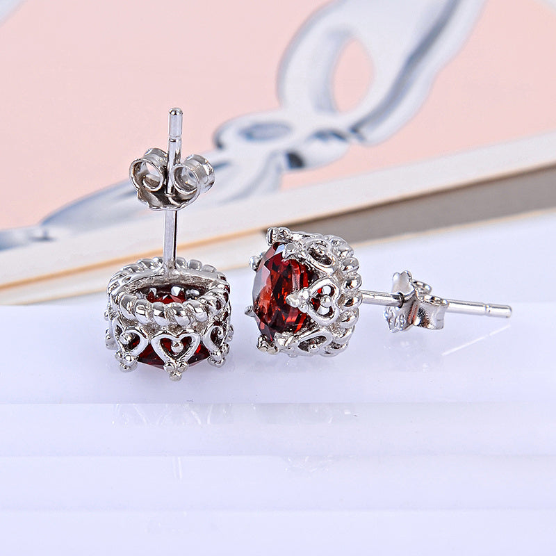 Natural Ruby Colored Round Sterling Silver Earrings-Jewearrings