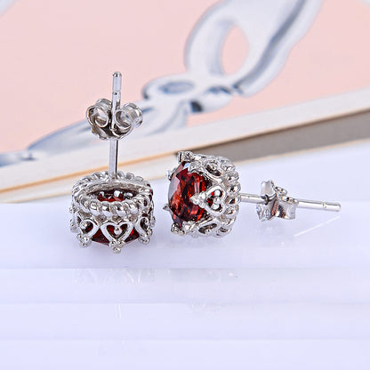 Natural Ruby Colored Round Sterling Silver Earrings-Jewearrings