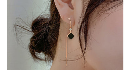 Black Square Tassel Earrings For Women Sterling Silver-Jewearrings