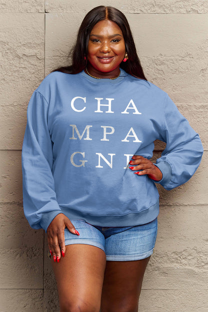 Simply Love Full Size CHAMPAGNE Graphic Long Sleeve Sweatshirt-Jewearrings