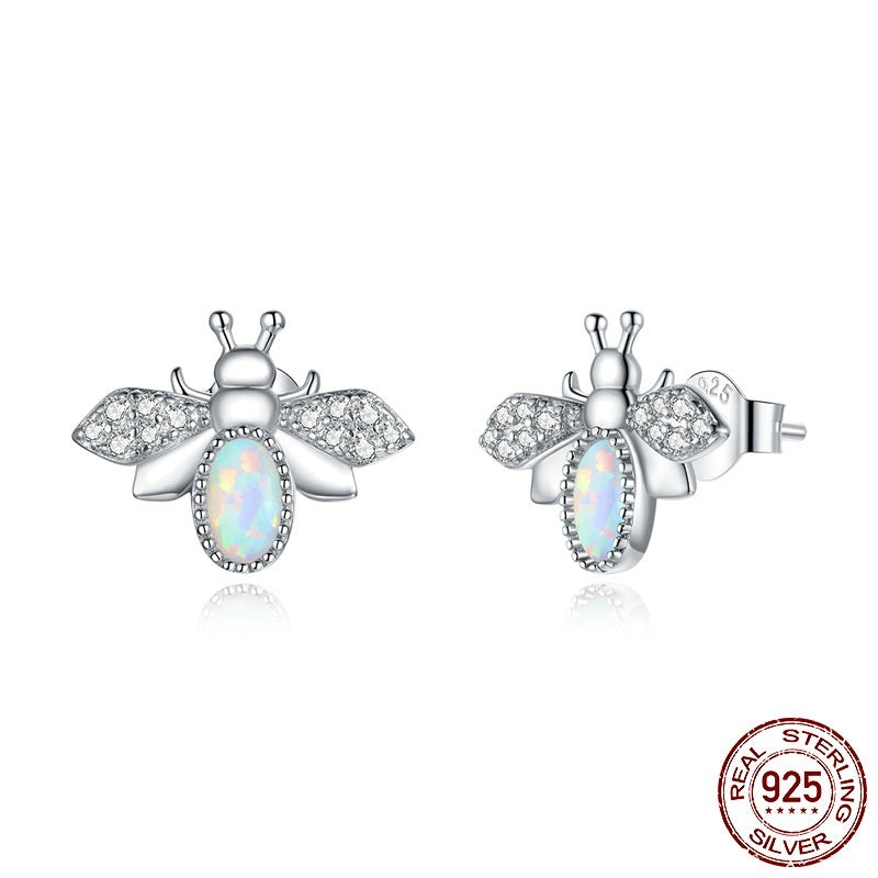 Little Bee Ear Studs European And American Trend White Gold Plated Insect Earrings-Jewearrings