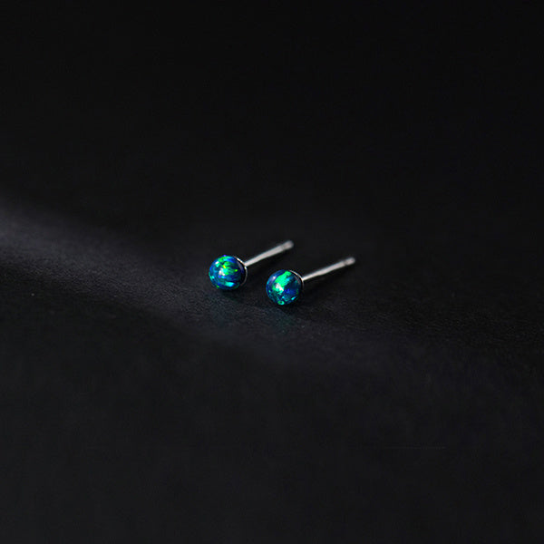 S925 Silver Round Synthetic Opal Stud Earrings-Jewearrings