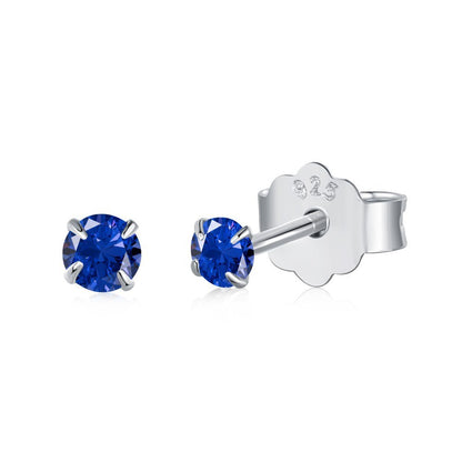 Sterling Silver Small Refined And Simple Color Zircon Stud Earrings-Jewearrings