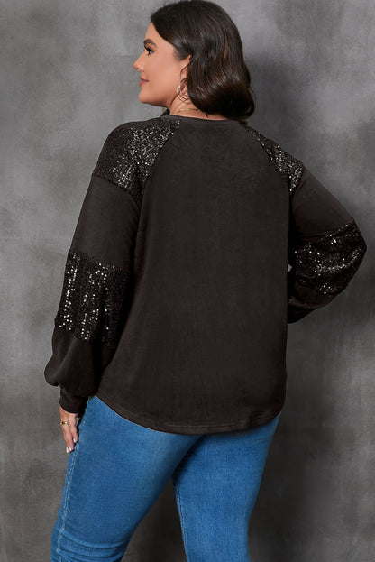 Plus Size Graphic Sequin Long Sleeve Round Neck T-Shirt-Jewearrings