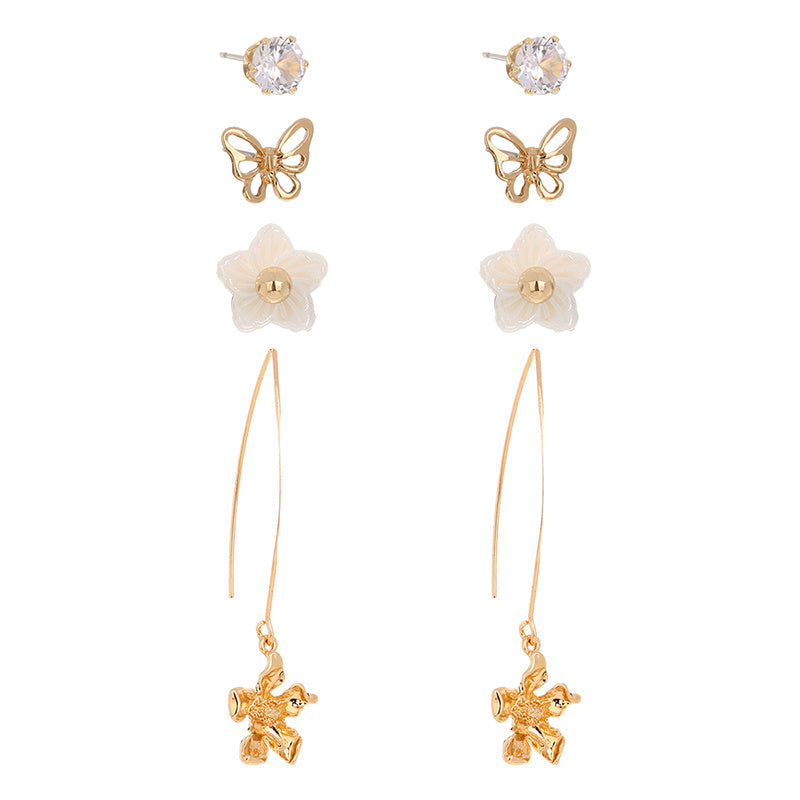 Flowers, butterflies, 4-piece set, Stud earrings-Jewearrings