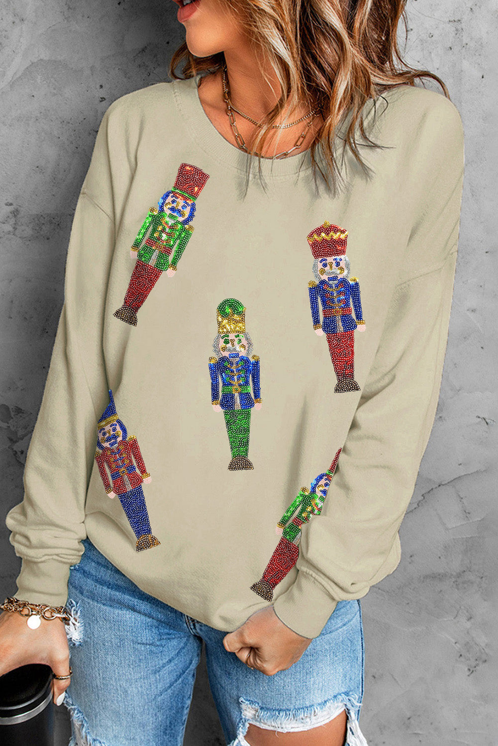 Nutcracker Sequin Dropped Shoulder Sweatshirt-Jewearrings