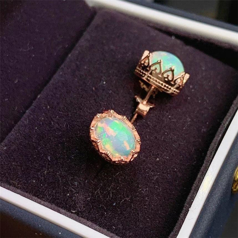 Fashion Natural Opal Stud Earrings S925 Silver-Jewearrings