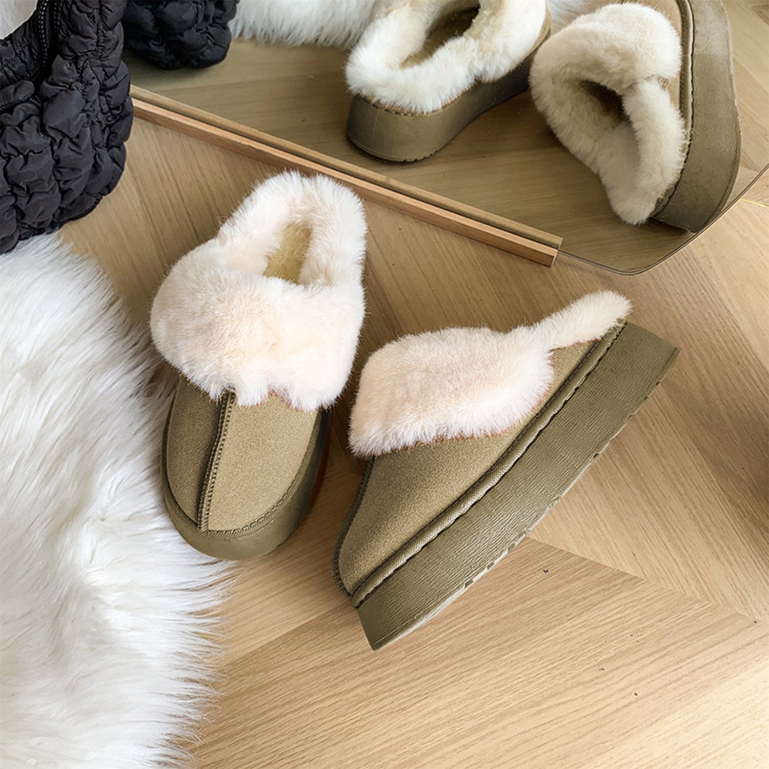 Furry Chunky Platform Slippers-Jewearrings