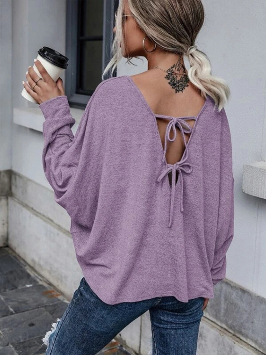 Full Size Round Neck Dropped Shoulder Tied T-Shirt-Jewearrings