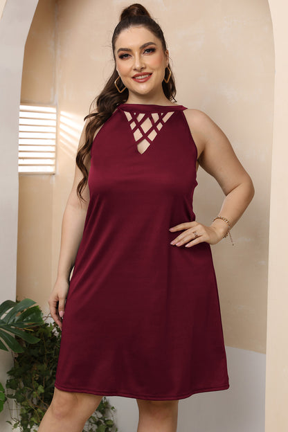 Plus Size Cutout Round Neck Sleeveless Dress-Jewearrings