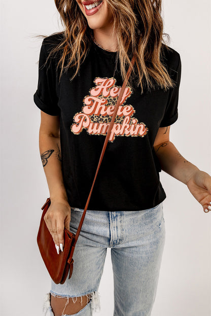 Short Sleeve Round neck HEY THERE PUMPKIN Graphic Tee-Jewearrings