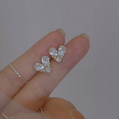 Silver Pin Earrings Delicate Heart Stud Earrings Zircon-Jewearrings