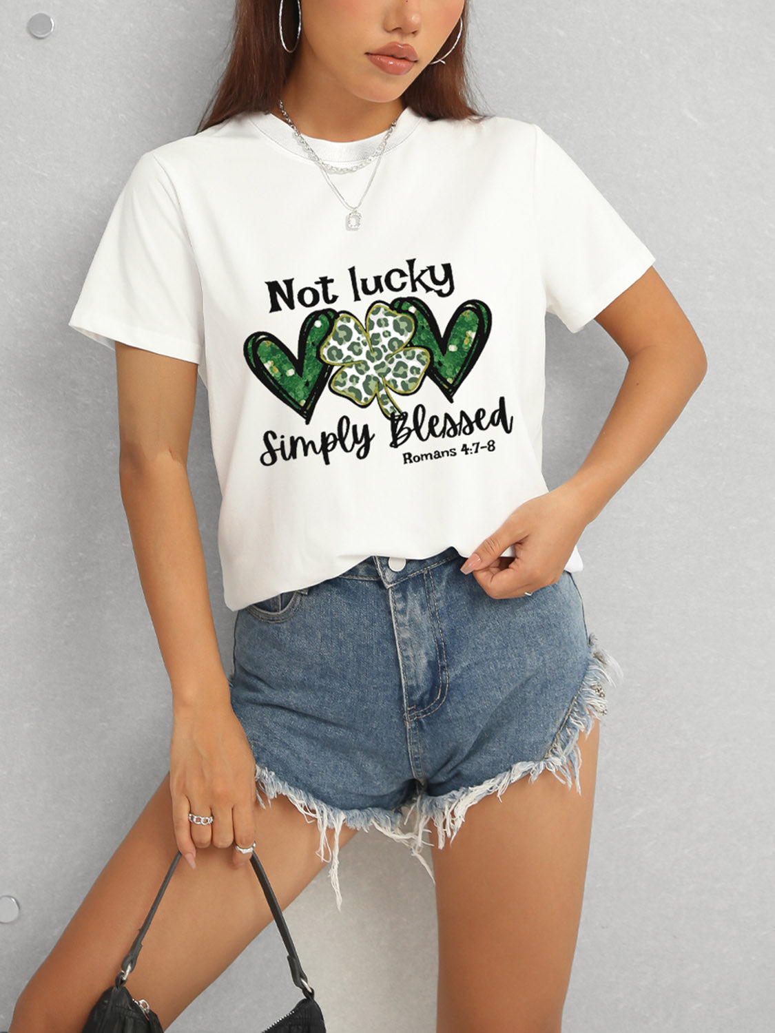 Lucky Clover Round Neck Short Sleeve T-Shirt-Jewearrings