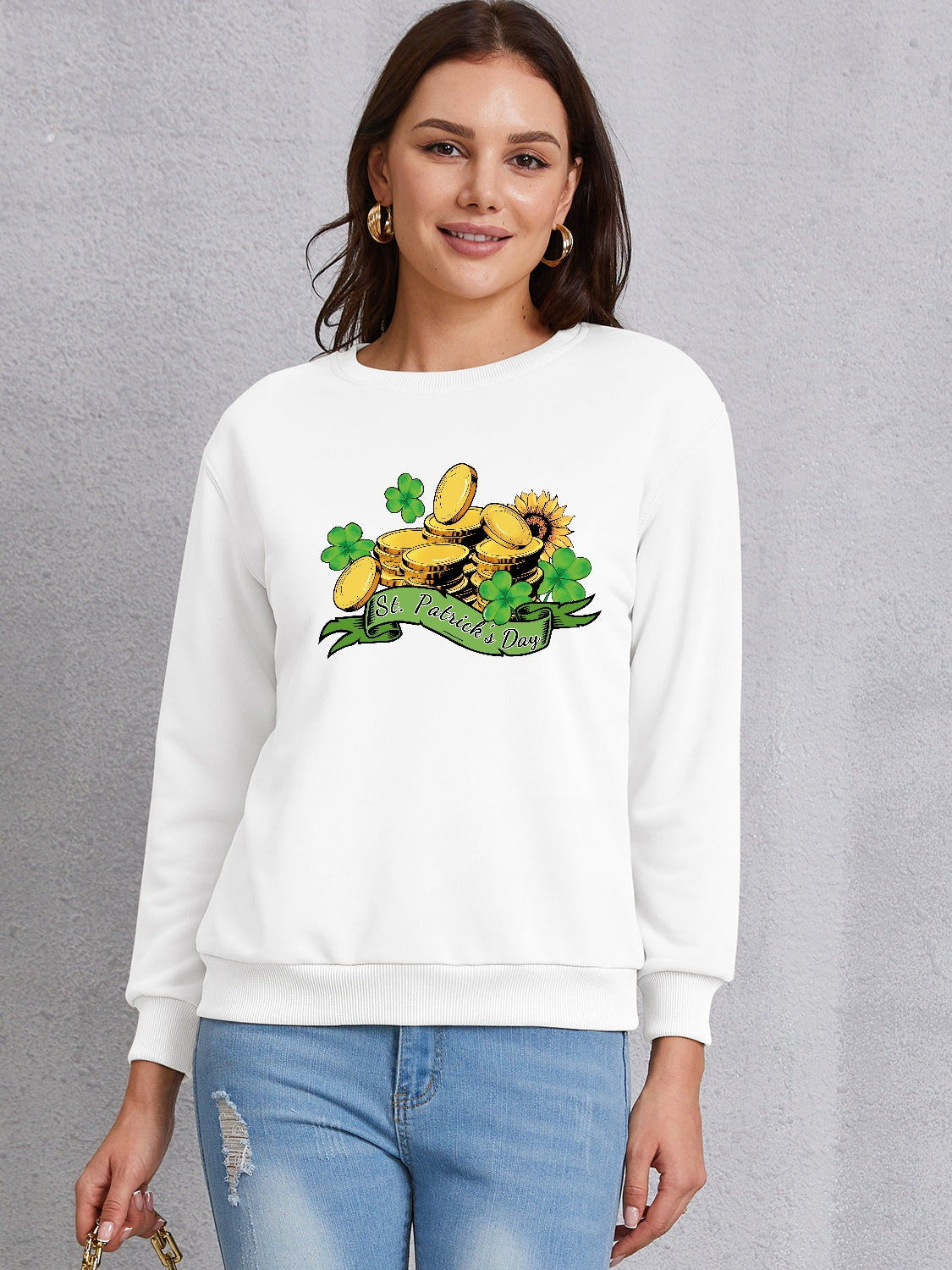 ST. PATRICK'S DAY Graphic Round Neck Sweatshirt-Jewearrings