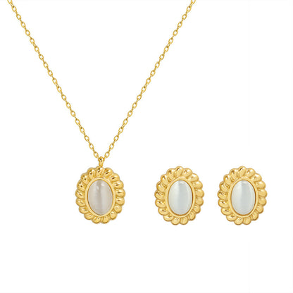 Women's Opal Pendant Necklace Stud Earrings Set-Jewearrings