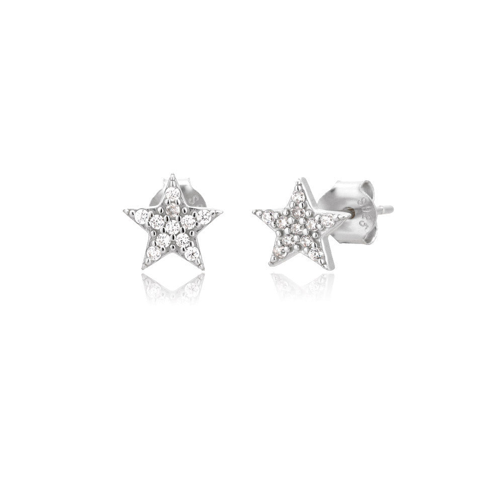 S925 Silver Moon Star Zircon Stud Earrings European And American Summer Simplicity Jewelry-Jewearrings