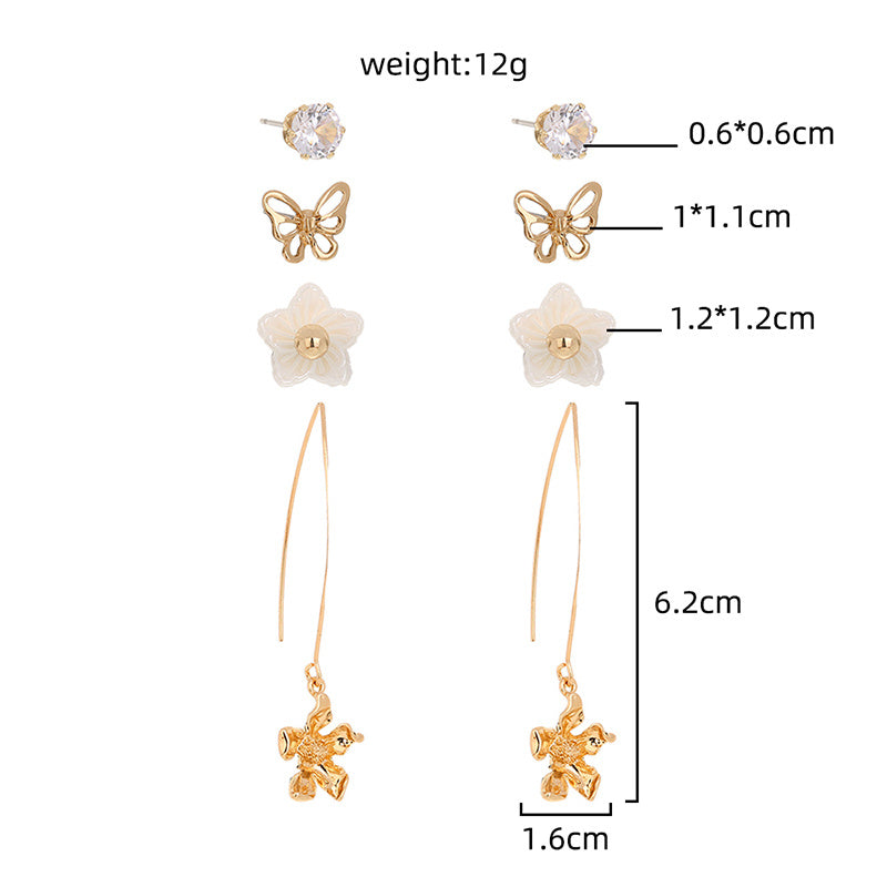 Flowers, butterflies, 4-piece set, Stud earrings-Jewearrings