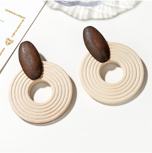 Wooden thread round hoop earrings-Jewearrings