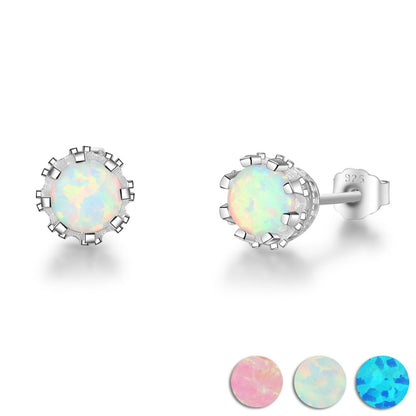 Round Opal Sterling Silver Stud Earrings-Jewearrings