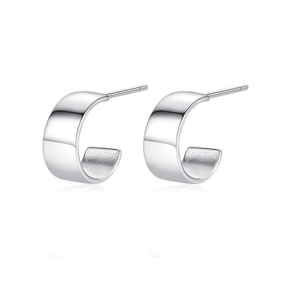 S925 Sterling Silver Glossy C-Shaped Stud Earrings-Jewearrings