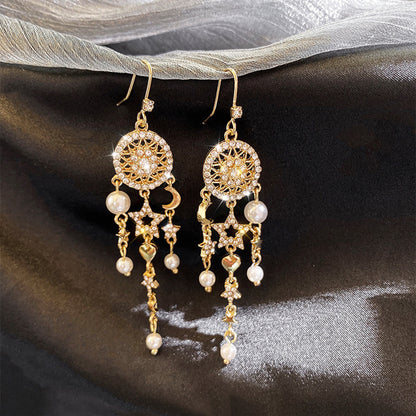 Pearl tassel earrings-Jewearrings