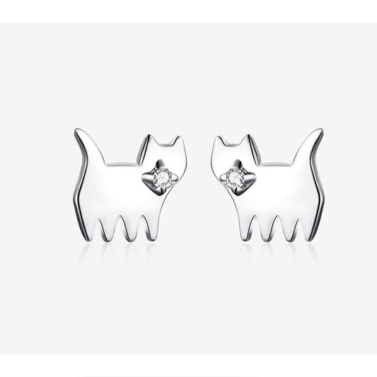 S925 cat earrings in sterling silver-Jewearrings