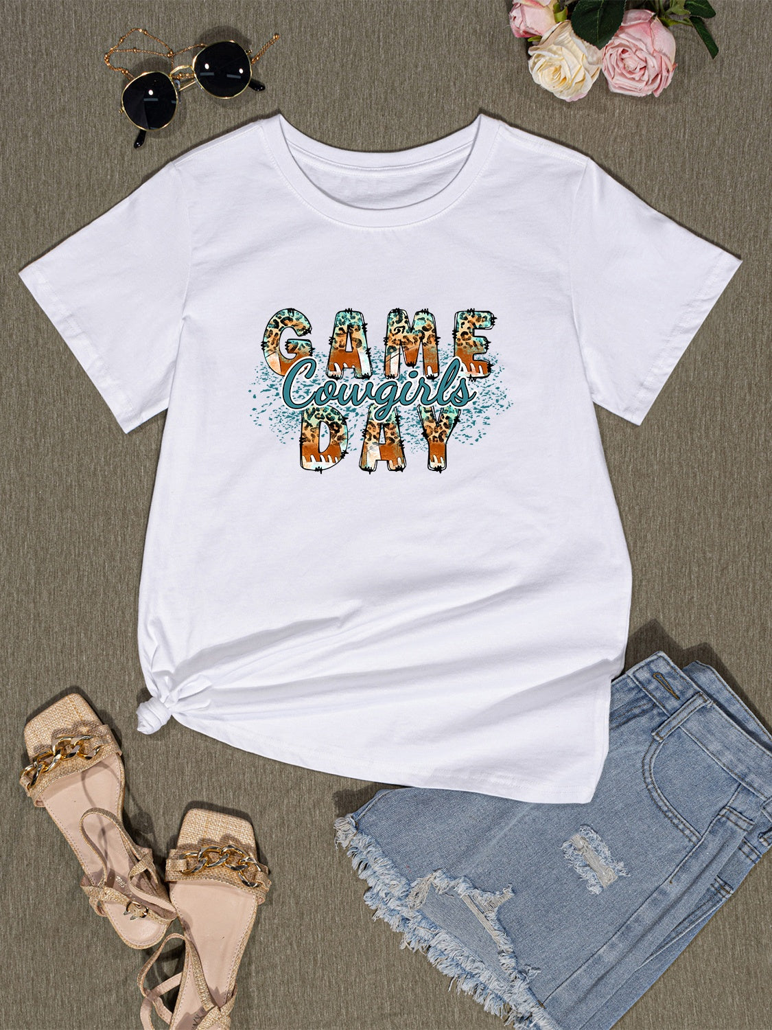 COWGIRLS GAME DAY Round Neck Short Sleeve T-Shirt-Jewearrings