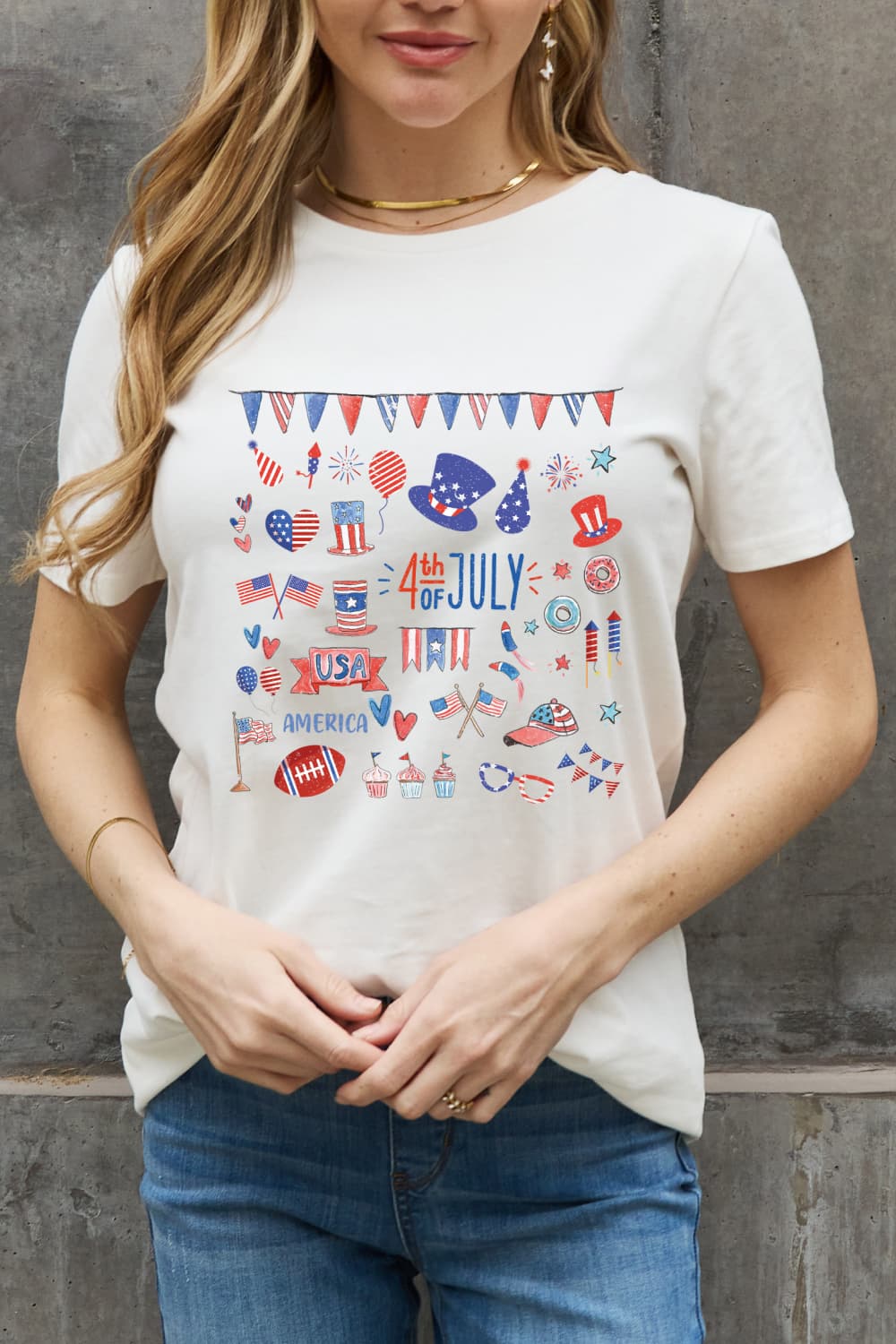 Simply Love 4TH OF JULY USA AMERICA Graphic Cotton Tee-Jewearrings