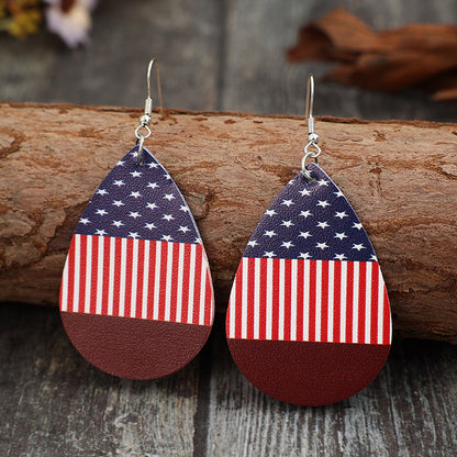 Stars and Stripes PU Leather Teardrop Earrings-Jewearrings