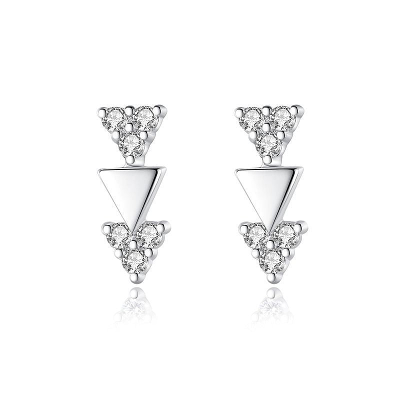 S925 Sterling Silver Triangle Stud Earrings With Diamonds-Jewearrings