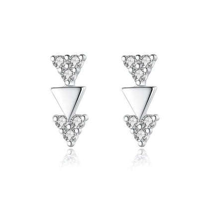 S925 Sterling Silver Triangle Stud Earrings With Diamonds-Jewearrings