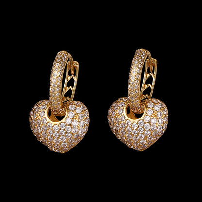 Micro-set zircon peach heart ear clip earrings-Jewearrings