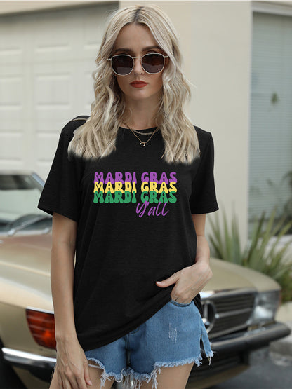 Full Size MARDI GRAS Y'ALL Round Neck T-Shirt-Jewearrings