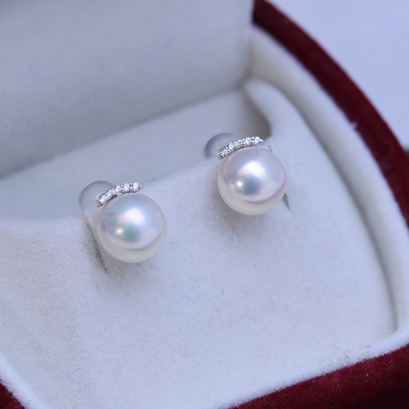 Women's Fashion Simple White Perfect Circle Pearl Stud Earrings-Jewearrings