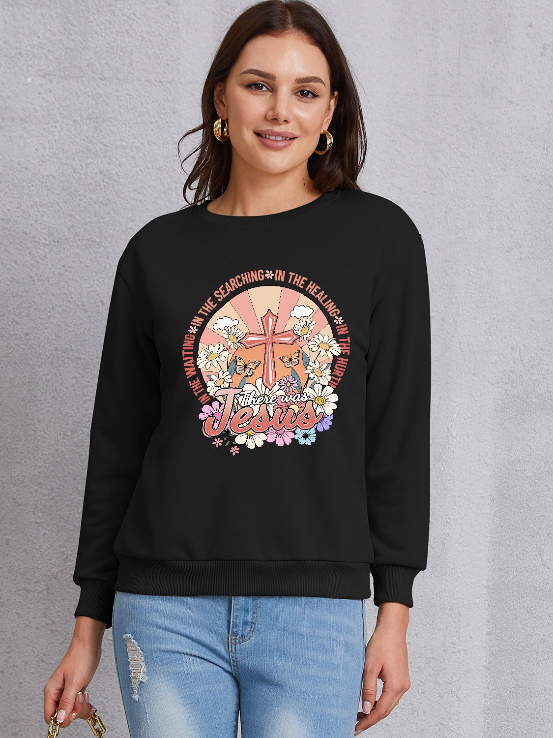 Cross Graphic Round Neck Sweatshirt-Jewearrings