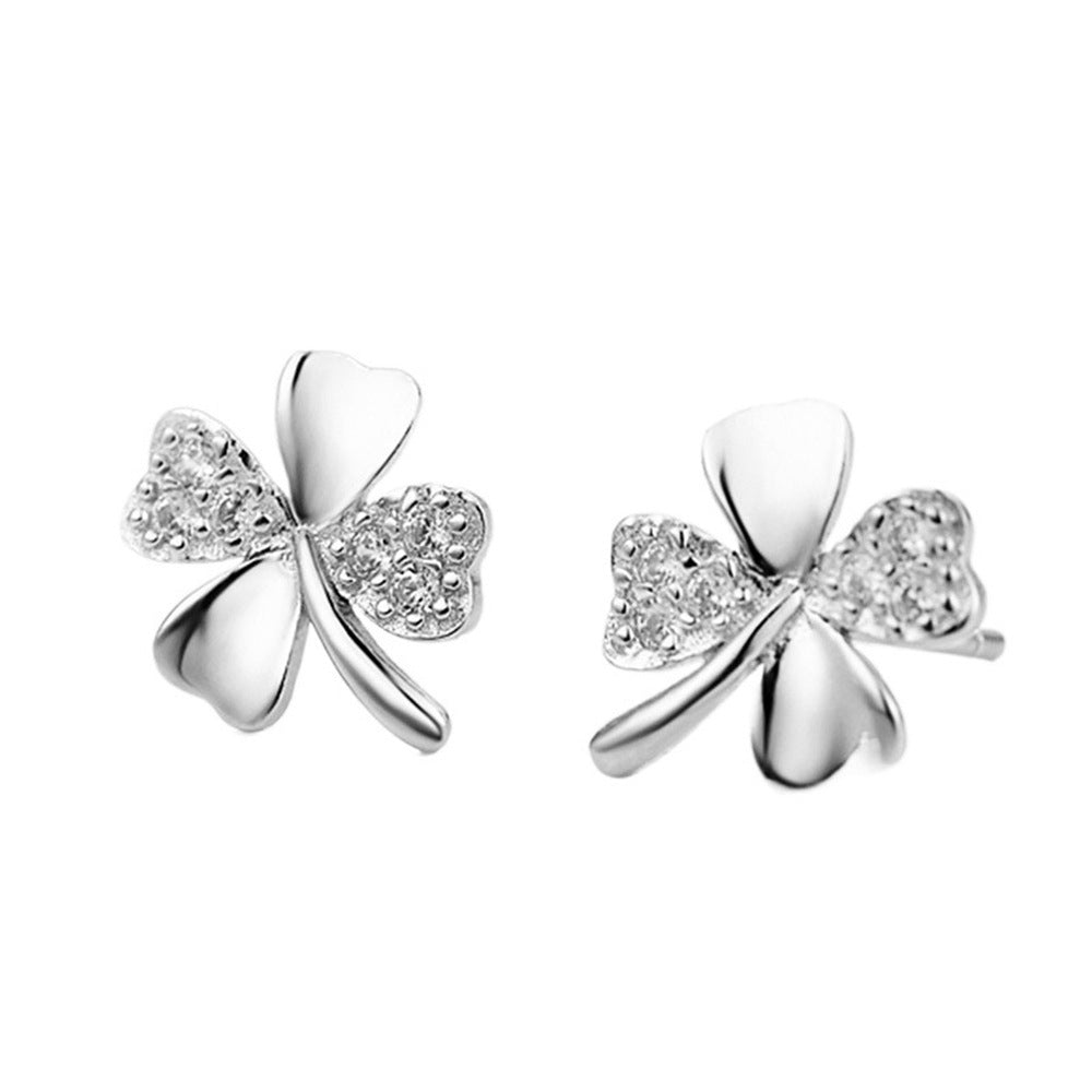 Women's Four-leaf Clover Sterling Silver Ear Clip Earrings-Jewearrings