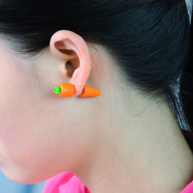 Ladies Fashion Cartoon Carrot Clip Stud Earrings-Jewearrings