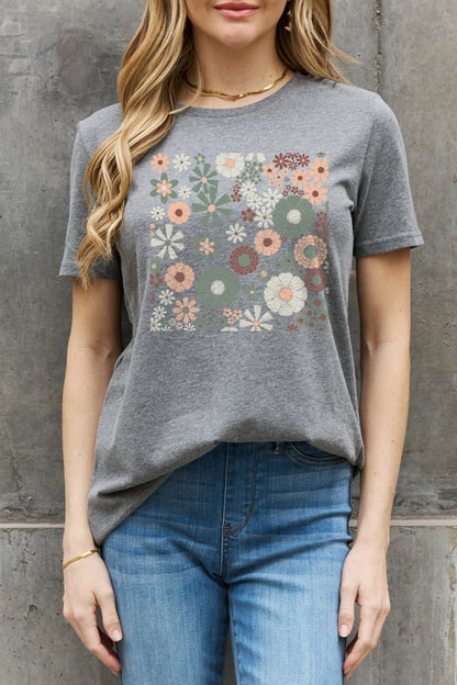 Simply Love Full Size Flower Graphic Cotton Tee-Jewearrings